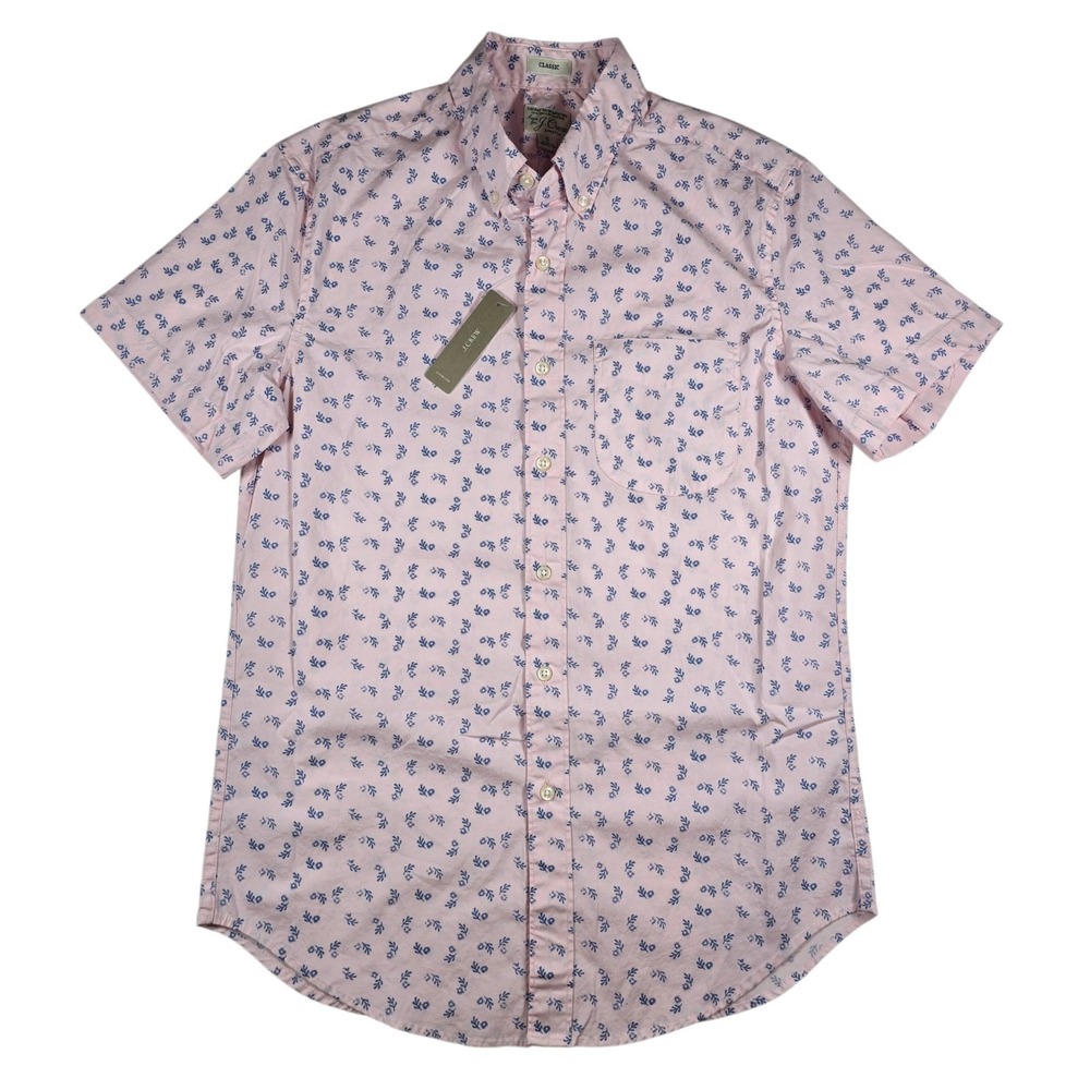 J.Crew Secret Wash Pink Floral Classic Stretch Short Sleeve Shirt Men's Sz S NWT